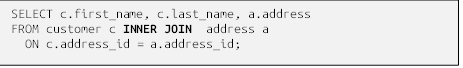 SELECT c.first_name, c.last_name, a.address
FROM customer c INNER JOIN  address a
  ON c.address_id = a.address_id;

